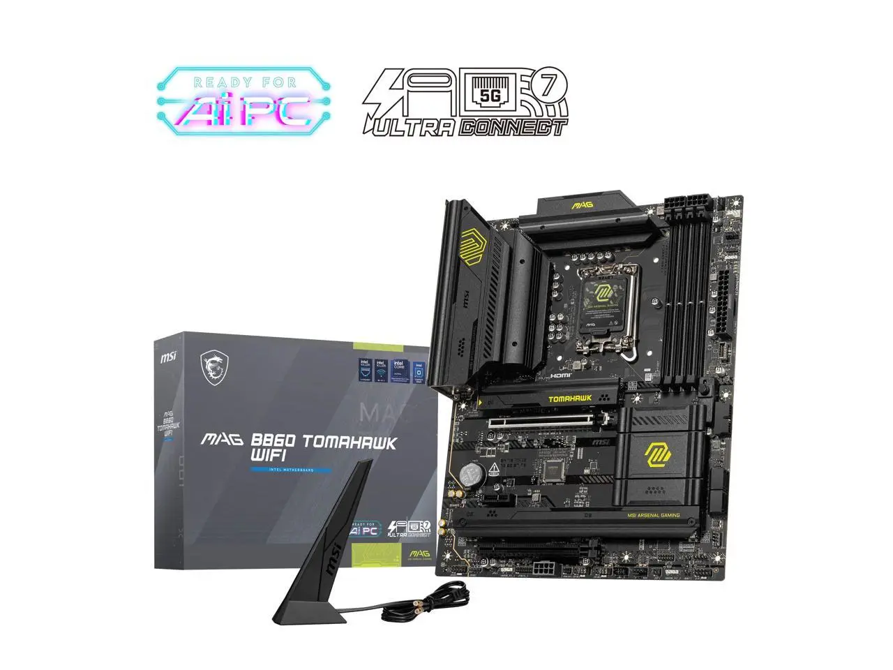 MAG B860 TOMAHAWK WIFI Motherboard, ATX - Supports Intel Core Ultra Processors (Series 2), LGA 1851 - DDR5 Memory Boost 9200+ MT/s OC, 1 x PCIe 5.0 x16, 1 x M.2 Gen5, 5G LAN, Wi-Fi 7