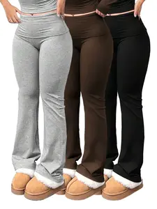 3pcs/Set Large Size Women's Casual High Yoga Pants Set Elastic Waist Gym Workout Flare Leggings for Comfortable Fitness