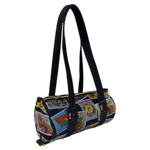 Burkina Faso Denim Vintage Postage Mini Duffle - Barrel Bag