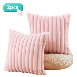 18 x 18 inch, Solid Pink Color Faux Fur Throw Pillow Cover, 2 Counts Soft Comfortable Striped Decorative Cushion Cover without Filler, Household Decoration Supplies for Home Living Room Sofa Couch