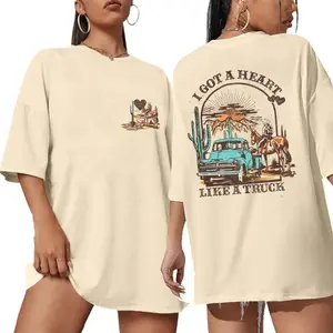 MNLYBABY I Got A Heart Like A Truck Women Tshirt Outfit Western Sunset Cowgirl Comfort Tops Vintage Womenswear Bottoms Cute Streetwear Summer Pants Party Casual Loose Rayon