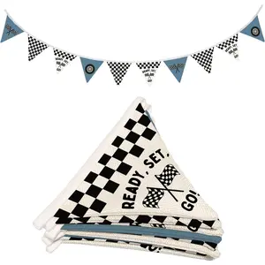 Boys Room Wall Decor,Cars Room Decor for Toddler Nursery Playroom, Black and White Checkered Garland Triangle Banners,Racing Flags 11Ft Bunting Flags Fabric for Baby Shower Birthday