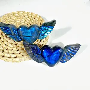 Strong Flash Labradorite Heart Wing Carving High Quality Natural Healing Crystal Gorgeous Stone Gemstone Jewelry Energy Love Girlfriend Boyfriend Souvenir Valentine Anniversary New Year Christmas Halloween Birthday Gift