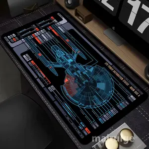 1 XXL Starship Blueprint Star Trek-themed Gaming Mouse Pad, Rubber anti-slip, 3mm thick, washable, Computer office decor accessory, Gamer's top gift choice, Gaming Accessories, Suitable for laptops, desks