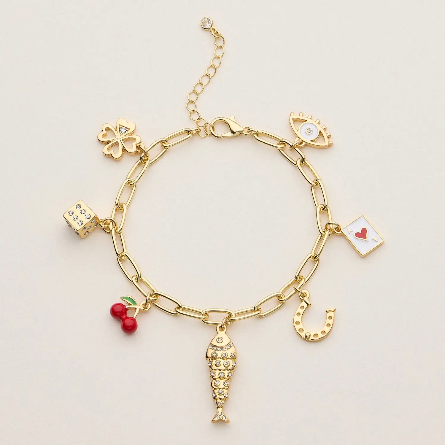 Good luck jewelry Adjustable Lucky Icon Charm Bracelet with Bold Motifs