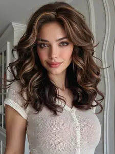 New No Glue T-Shape Partial Lace Wig, Highlighted Blonde, Soft Roots, Shoulder Length, Fashion Daily Style, Lightweight and Easy to Wear, Lace Glueless Wig