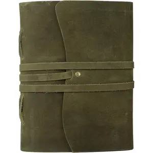 Handmade Leather Journal 7x5 Inch | Green Vintage Notebook with Unlined Pages | Cotton Recycled Paper | Antique Travel Diary, Sketchbook, Writing Journal for Men & Women
