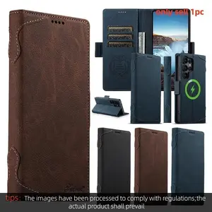 Wireless Charging Flip Case For Samsung Galaxy S22ltra S23Ultra S24Ultra S25Ultra Phone Cover Magnetic Leather Case Cards Holder