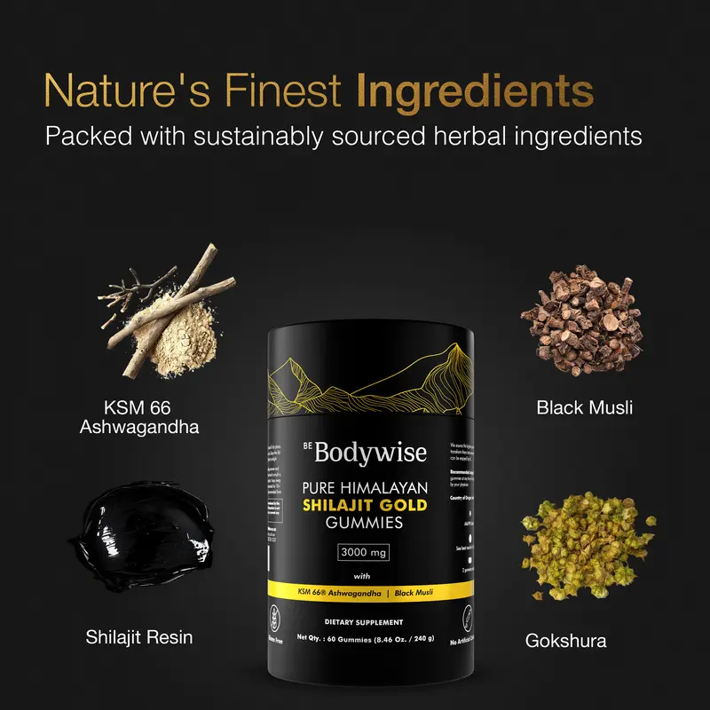 Be Bodywise by Root Labs Pure Himalayan Shilajit Gummies | New Year New Me Edition | 3000 mg with KSM-66 Ashwagandha, Gokshura, Saffron, Black Musli | Fulvic Acid & 85+ Trace Minerals | No Added Sugar | Natural Strength, Focus & Stamina Support 2