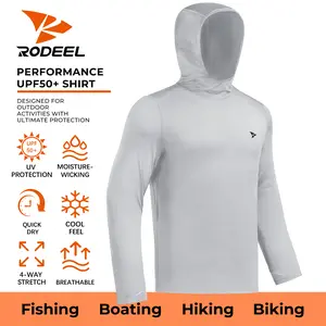 RODEEL 929 Sun Hoodie Shirts w/ Thumbhole Men UPF 50+ UV Protection Long Sleeve Lightweight Quick Dry Moisture Wicking Breathable Cooling Activewear for Outdoor Sport Gym Workout Running Hiking Fishing Construction Landscaping, Holiday Gift