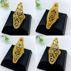 ANIID Indian Style Dubai Gold Plated Long Rings For Women Resizable Ethiopia Arab Wedding African Gift Nigerian Big Jewellery