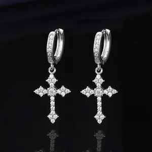 Cross Hoop Drop Earrings, Lightweight 14K Gold PlatedUnisex, Drop Earrings, Cubic Zirconia Earrings, Men's JewelryGift
