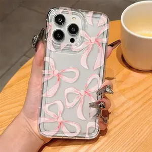 Bowknot Pattern Clear Phone Case, Decorative Phone Protector Cover, Phone Accessories Compatible with iPhone 11 12 13 14 15 16 Pro Max/Pro/Plus