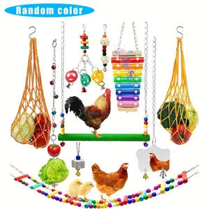 Small Animal Chicken Coop Accessories Set, Plastic Poultry Toys, Including Accordion, Mirror, Ladder, Coop Swing, Hanging Vegetable Feeder, Chewing and Foraging Toys, Suitable for Hens, Ideal Gift for Chickens, No Batteries Needed