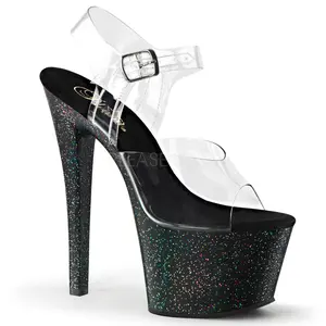 Women's 7 in High Heel Footwear - SKY-308MG Black Glitter Platform Heeled Shoe
