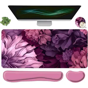 Flower Pattern Mouse Pad & Keyboard Wrist Rest & Coaster Set, Ergonomic Wrist Support, Computer Mat Mouse Pad Coaster Set for Home Office Gaming, Desktop Accessory