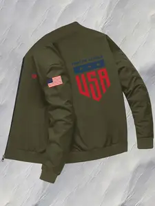 Men's American Flag Usa Print Baseball Jacket, Casual Zipper, Ribbed Cuffs, Polyester, Durable Look, Daily Wear
