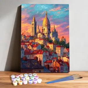 Montmartre Hill Paint by Numbers Kit - DIY Custom Artwork with Vibrant Fade-Resistant Paints & Detailed Canvas for Beginners and Enthusiasts