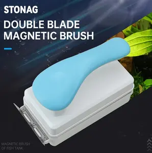 STONAG Double Blade Magnetic Brush for Fish Tank Cleaning - Detachable Scraper & Floating Cartridge Brush for Glass & Acrylic Tanks Algae Removal Tool