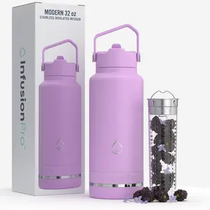 Infusion Pro Fruit Infuser Water Bottle with Straw Lid (32 oz) Stainless Steel Vacuum Insulated : 50 Recipe Fruit Infusion eBook : Large Infuser for More Flavor : Easy Cleaning : Great Gift