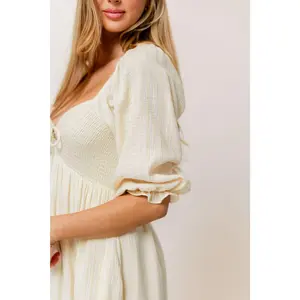 Cecilia 100% Cotton Smocked Maxi Dress in Custard Plaid (Lined) - Bump Friendly
