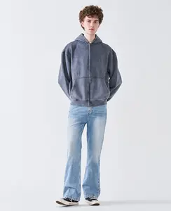 12 OZ Acid Wash Oversized Drop Shoulder Double-Zip Sweatshirt
