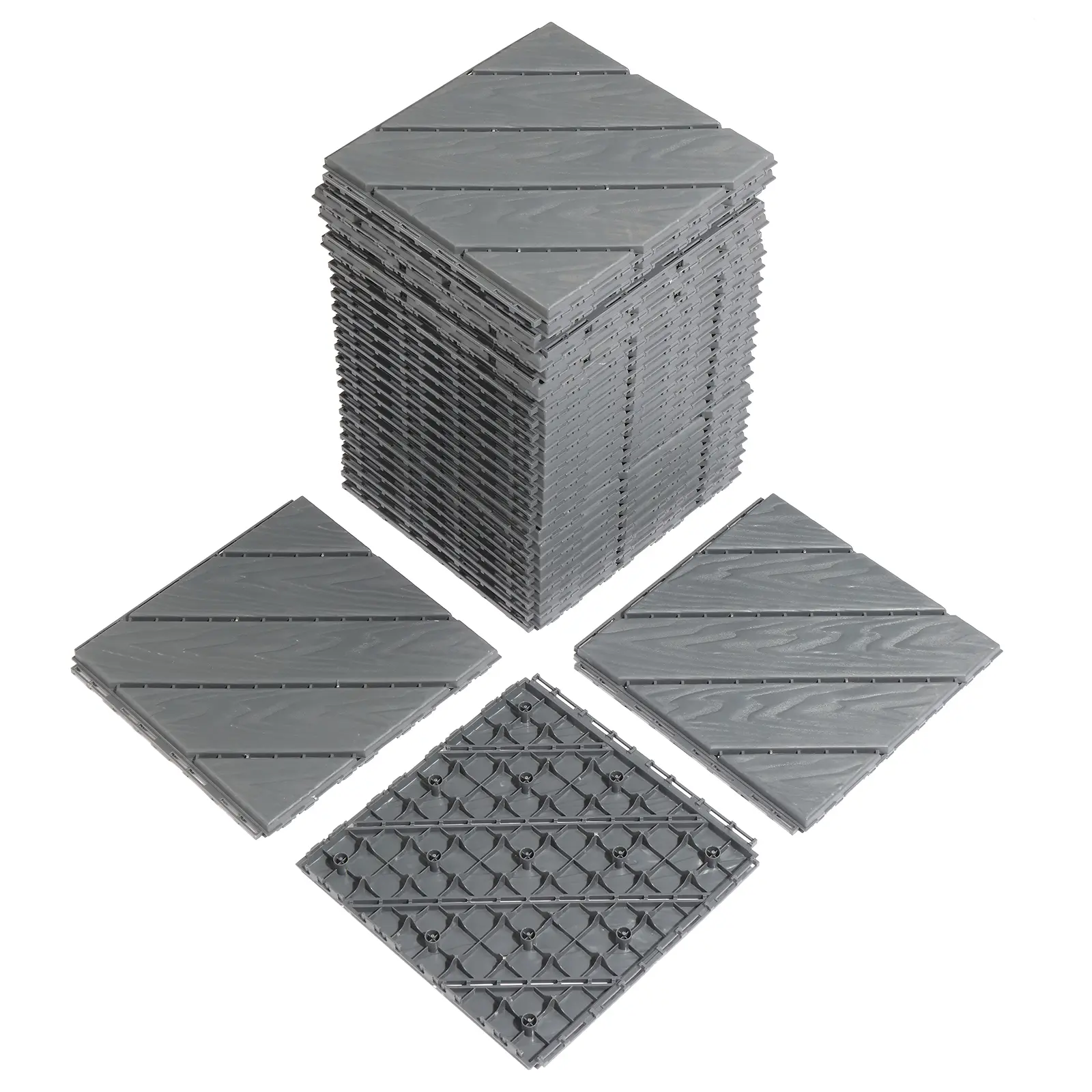 Dark Grey Plastic Interlocking Deck Tiles, 27-Pack 11.8"x11.8" Snap-Together Waterproof Flooring, All-Weather Outdoor/Indoor Tiles for Patio, Poolside