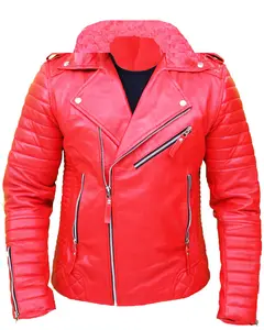 Men's Quilted Slim Fit Biker Red Jacket