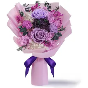 Eternal Flower Bouquet, Fresh Flower Delivery Premium Birthday, Women's Birthday Gift, Purple Roses Eternal Flowers, Perfect for Mother's Day Gift for Mom (Purple)