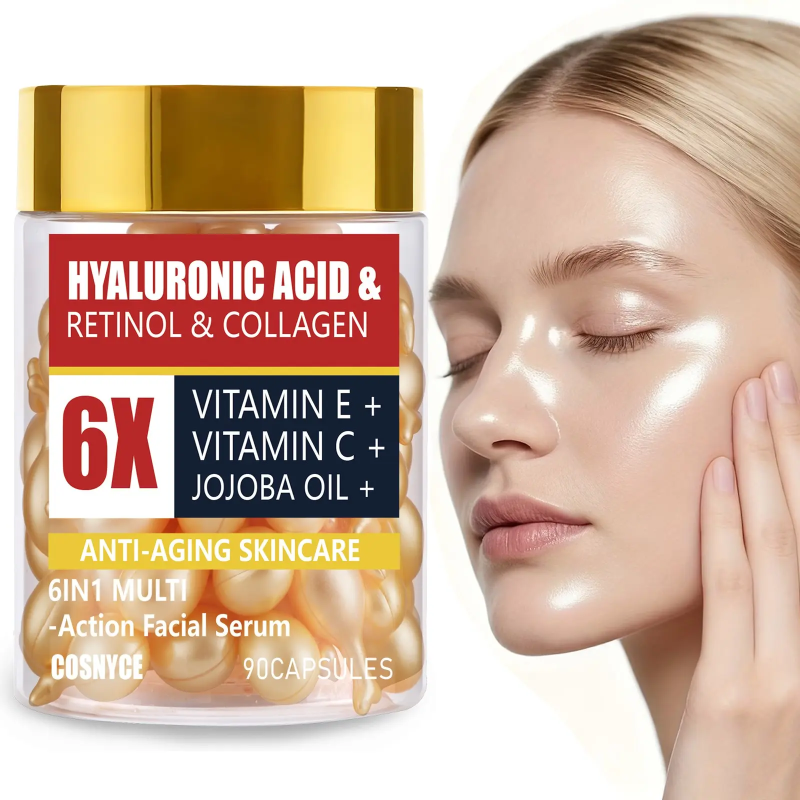 90 Capsules Rich in Collagen Retinol Six-In-One Multi-Effect Facial Serum Ideal Gift, Skincare, Skin Repair, Hydrating & Firming, Firming Anti Wrinkle, Firming Deep Hydration, Moisturizing Anti Aging Formula