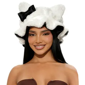 Super Cute Fluffy Bonnet for Women – Soft Satin Lined Sleep Cap, Anti-Static Night Hat, Cozy and Adorable Design for Curly Hair Protection & Comfortable Sleep Suit for Christmas Gifts Smooth Haircare
