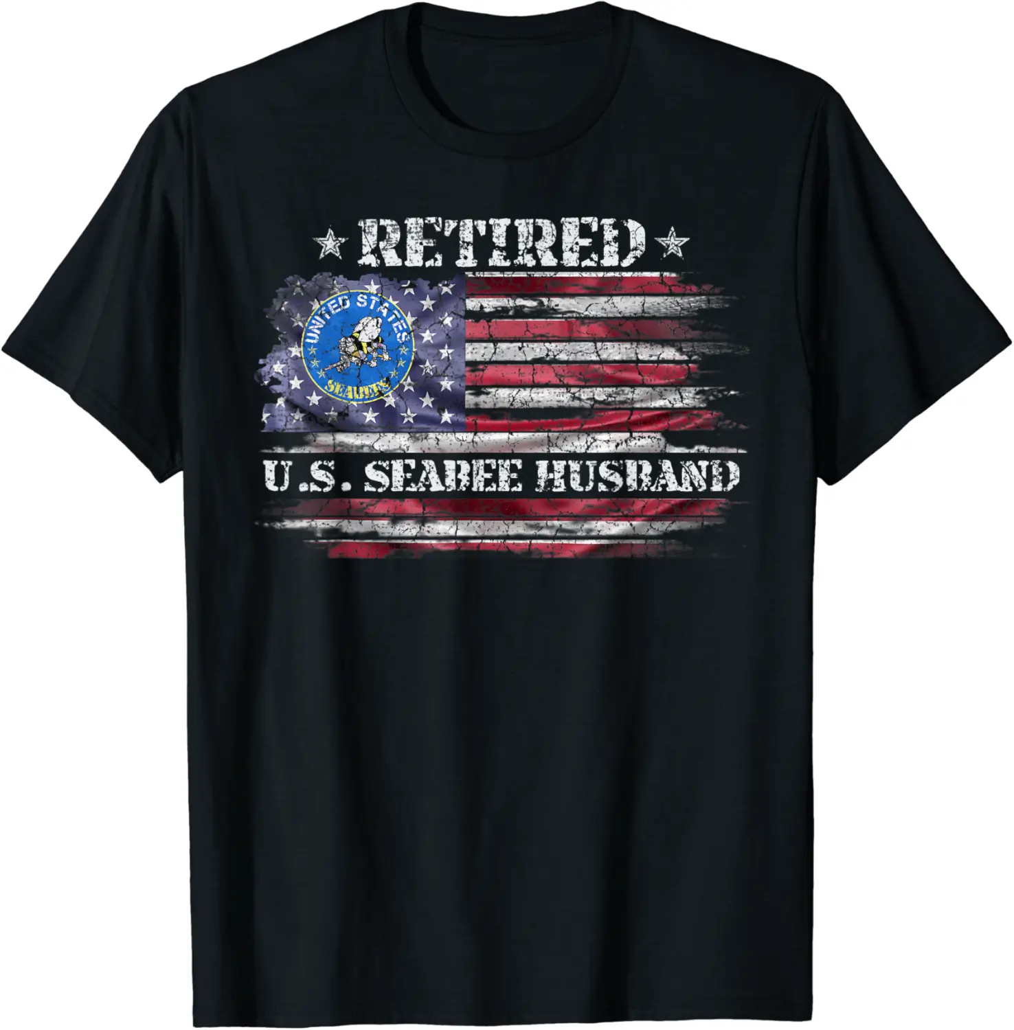 Vintage USA American Flag Proud Retired US Seabee Husband T-Shirt - Nicolelebro Shop 81B09MQJQWRF