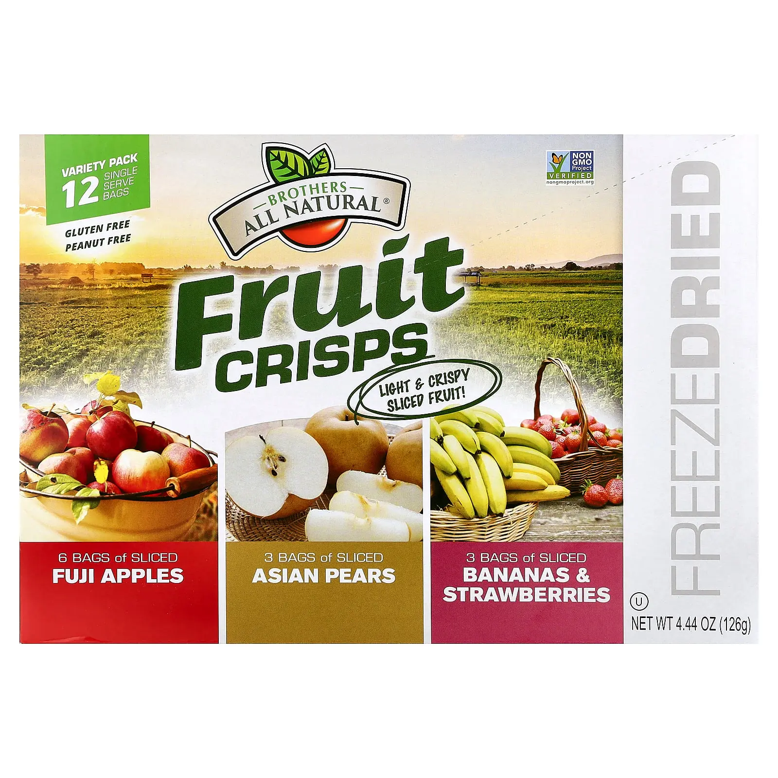 Brothers-All-Natural Fruit Crisps Variety Pack, 12 Single Serve Bags, 0.35 oz (10 g) Each