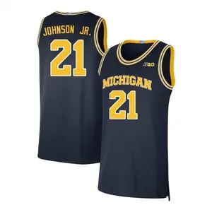 Navy #21 Johnson Jr Michigan Style Basketball Jersey, College Basketball Fan Tank Top, Breathable Mesh Athletic Shirt, Game Day Gift