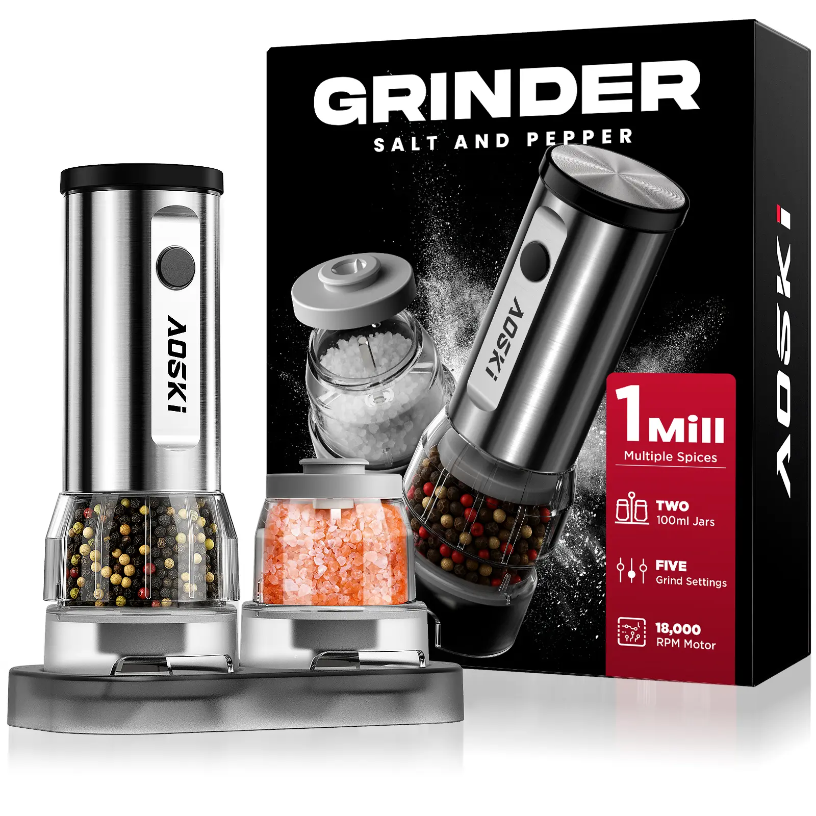 Electric Salt and Pepper Grinder Set: Stainless Steel & Separate Hoppers - For Gourmet Sessions - Prevents Spice Mixing for Foodies