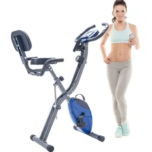 Direct Wicker UBS-MS187237CAA Foldable Fitness Stationary Bike - Metal Frame At-Home Equipment, Upright Mode, Recumbent X-Bike Design, 16-Level Adjustable Resistance, Arm Bands, Backrest, Multi-Muscle Support, At-Home Exercise Bikes