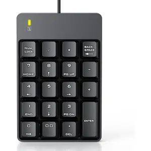 Wired Number Pad, USB Numeric Keypad 19 Key Number Keypad Keyboard for Laptop PC Computer Notebook, Big Print Letters - Black