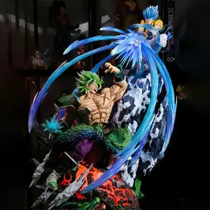 DBZ Golden Fury Edition collects seven wishes by hand! Fighting nation Saiyan hedgehog-headed warrior dynamic atrix modeling resin hand-made, transparent special effects wings+abyss rock platform, multi-head carving with high-end collection.