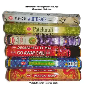6-Pack Hem Incense Sticks Variety Pack Assorted Fragrances (6 pack of 20 sticks)