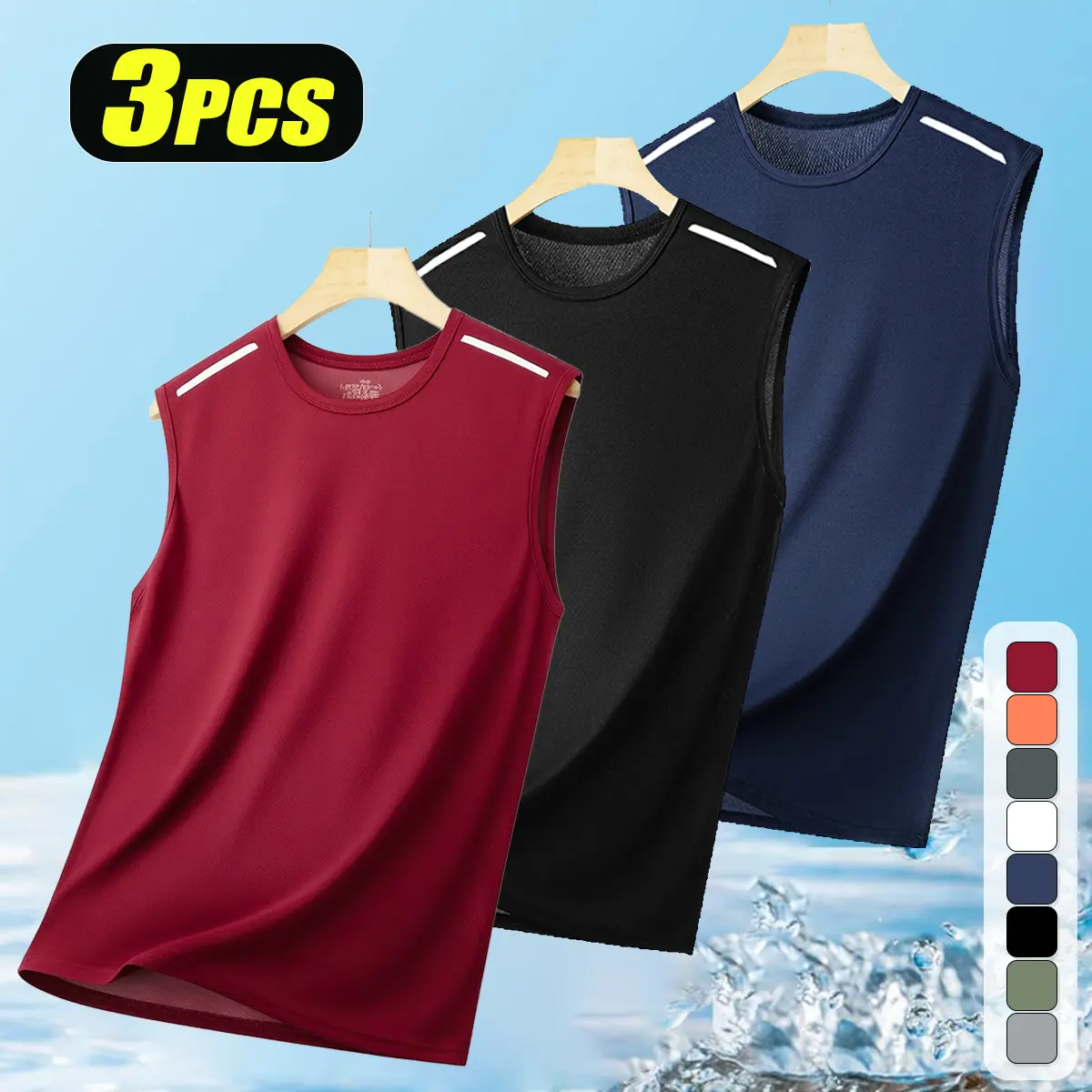 Men's Fitted Quick-Dry Workout Tank Tops - Lightweight Breathable Sleeveless Polyester Shirts with Reflective Accents, Casual Crew Neck for Gym Training & Running