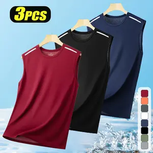 Men's Fitted Quick-Dry Workout Tank Tops - Lightweight Breathable Sleeveless Polyester Athletic Shirts with Reflective Accents, Casual Crew Neck for Gym Training & Running