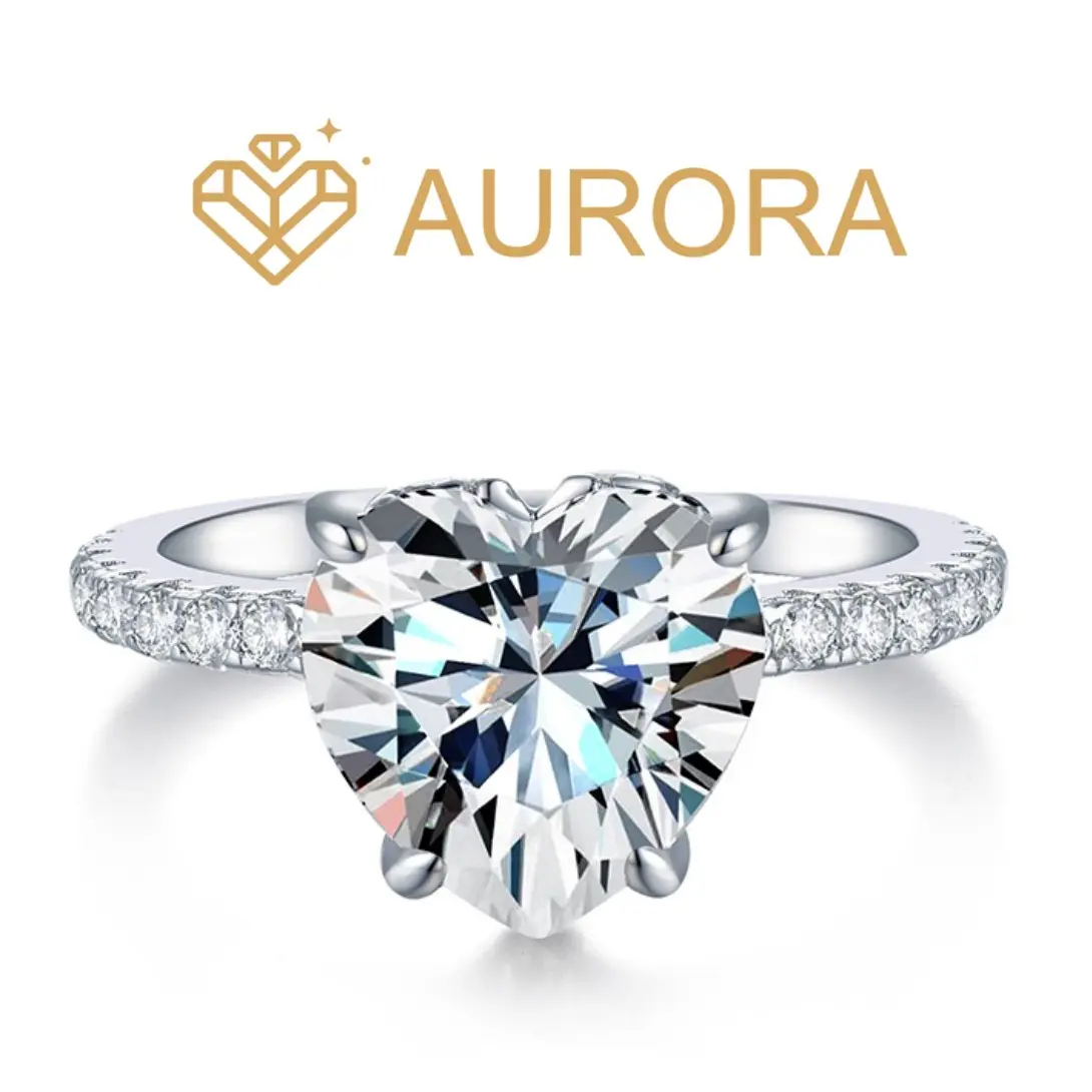 #20 Heartbeat 925 Sterling Silver Moissanite Ring, High-Quality Luxury Diamond Alternative with Full Moissanite Main and Side Stones