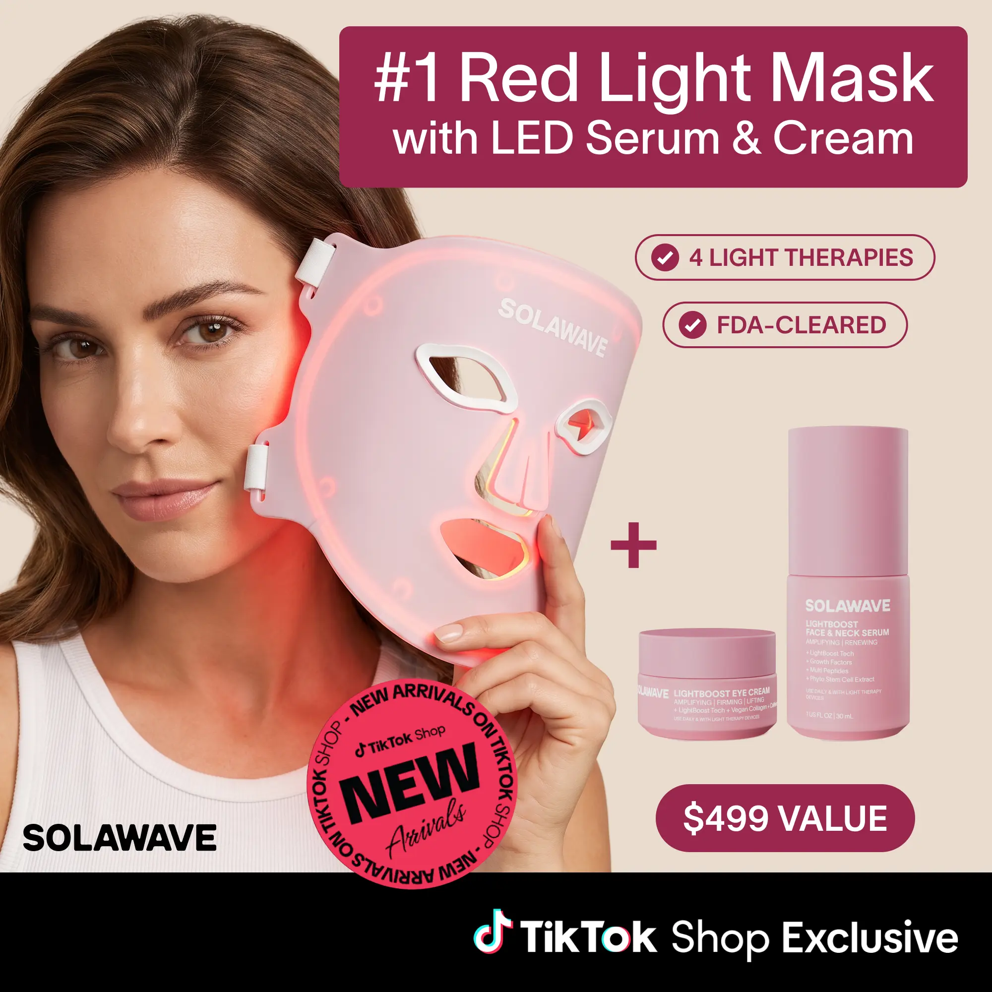 Wrinkle Retreat Pro 3 Minute Reset Trio Bundle | LED Face Mask with Red, Infrared, Deep Red, and Amber Light Therapy and LightBoost LED Boosting Eye Cream and Face & Neck Serum FDA Cleared - Solawave