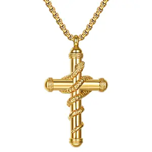 Snake Cross Urn Necklaces for Ashes: Men Women Openable Stash Necklace with Spoon Ashes Necklace Memorial Keepsake Cremation Jewelry for Human Ashes
