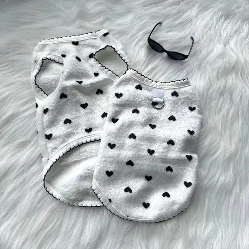 Fashion Pet Vest Fleece Warm Dual-Sided Velvet Dog Cat Puppy Clothes Teddy Bichon Pomeranian Poodle Small Dogs Cats Cute Heart Pattern Clothing