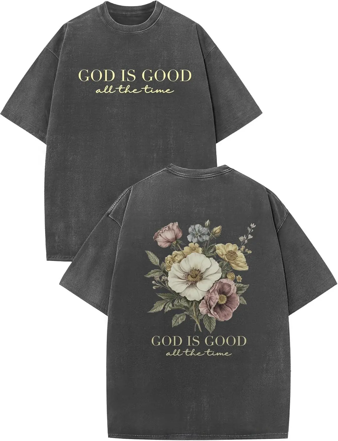Men's Oversized Christian Graphic T-Shirt, Vintage Distressed Short-Sleeve Round Neck Streetwear Top, Shortsleeve