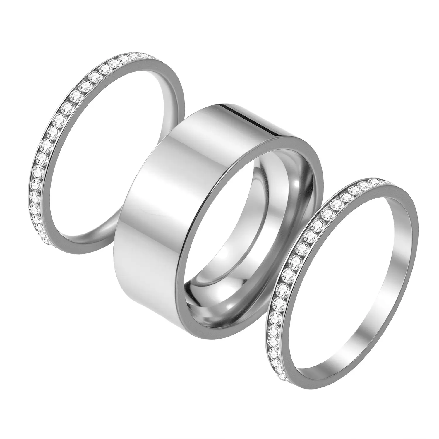 OIDEA Women's Silver Stacking Ring Set - Stainless Steel Non-Tarnish Classic Silver Bands, Dainty Cubic Zirconia Marquise Accents, Artificial Gemstone Ring, Gift Jewelry for Women, Non Tarnish Jewelry summerwins,summerwins