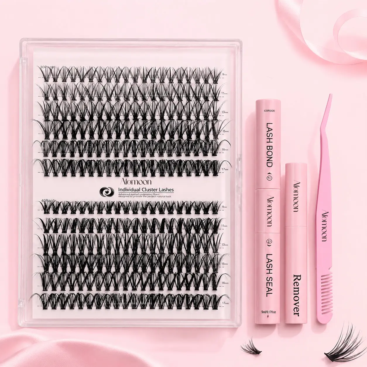 240Pcs DIY Lash Clusters Kit | 9-17mm 30D and 40D Individual Lashes | Bond and Seal with Tweezers | Volume Hybrid Lash Extension Set | Natural Curl Spikes | Perfect Makeup Gift