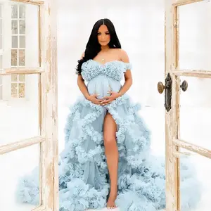 Pregnancy dress elegant pregnant woman evening dress robe one shoulder long transparent bride pregnancy tulle skirt fashion personality show bellyGiftGift