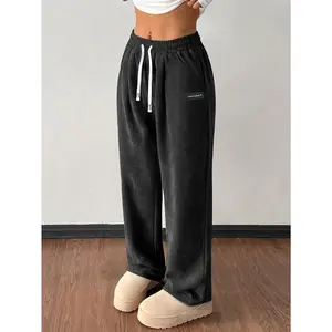 Women's corduroy drawstring wide leg casual pants Loose hanging multi pocket straight leg sweatpants Breathable and skin friendly high waist slimming casual sports pants
